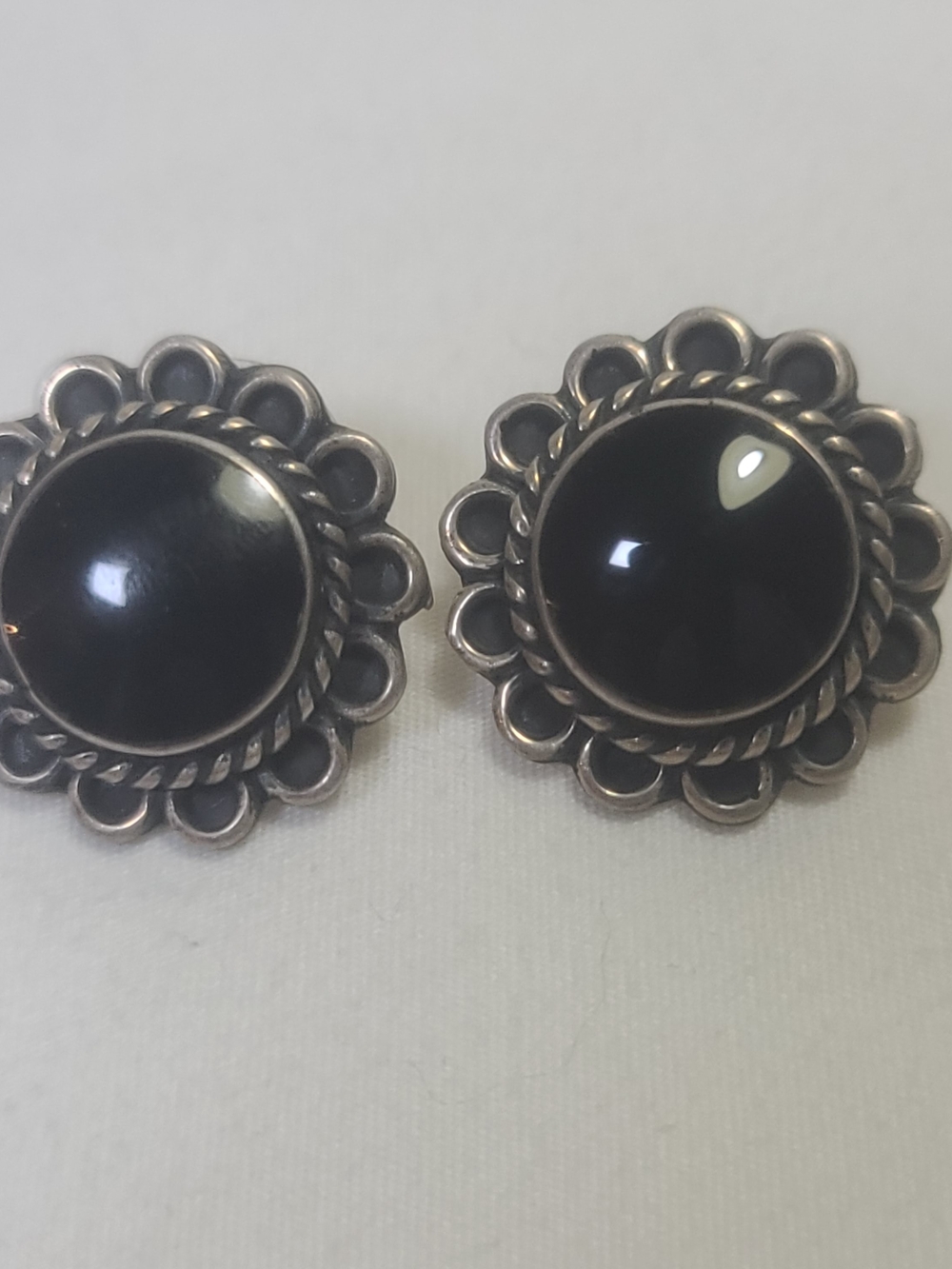Taxco Mexico 925 Sterling Silver Black Onyx Stud Earrings